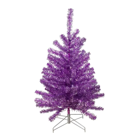 Northlight 3' Metallic Purple Tinsel Artificial Christmas Tree - Unlit {3}