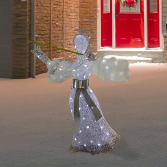 Northlight 36" LED Lighted Lace Angel with Flute Outdoor Christmas Decoration White {3}