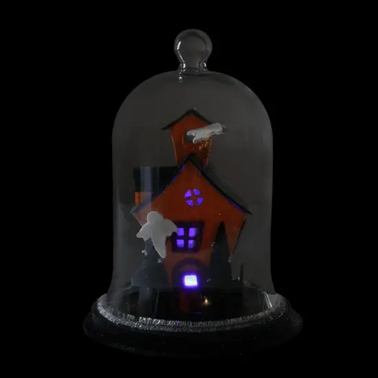 Midwest 9.75" Clear and Black LED Spooky House with Ghosts on the Roof Halloween Cloche {3}