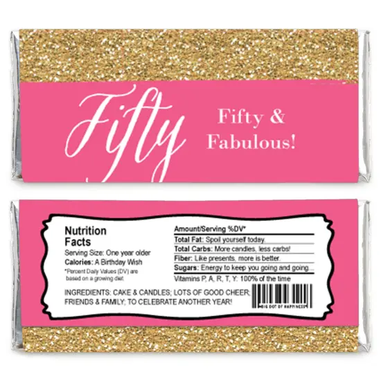 Big Dot of Happiness Chic 50th Birthday - Pink and Gold - Candy Bar Wrappers Birthday Party Favors - Set of 24 {3}