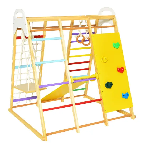 8-in-1 Wooden Jungle Gym Playset with Slide and Monkey Bars-Multicolor Multi Color {4}