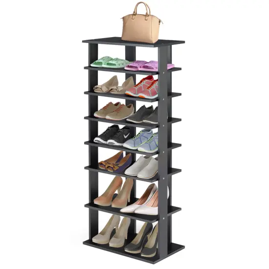 7-Tier Dual 14 Pair Shoe Rack Free Standing Concise Shelves Storage Black {1}