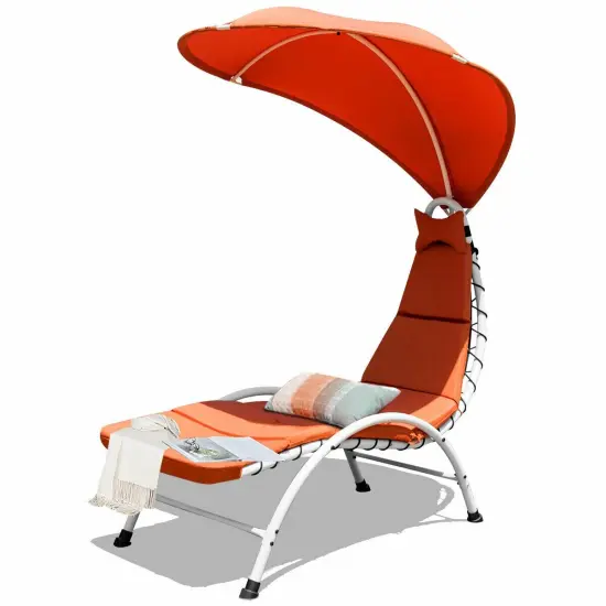 Patio Hanging Swing Hammock Chaise Lounger Chair with Canopy Orange {4}