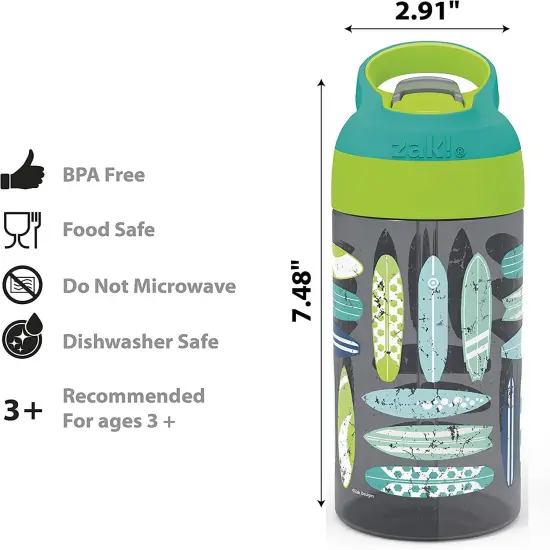 16Oz Riverside Beach Life Kids Water Bottle with Straw and Built in Carrying Loop Made of Durable Plastic, Leak-Proof Design for Travel, 2PK Set UnicornDino Camo {6}