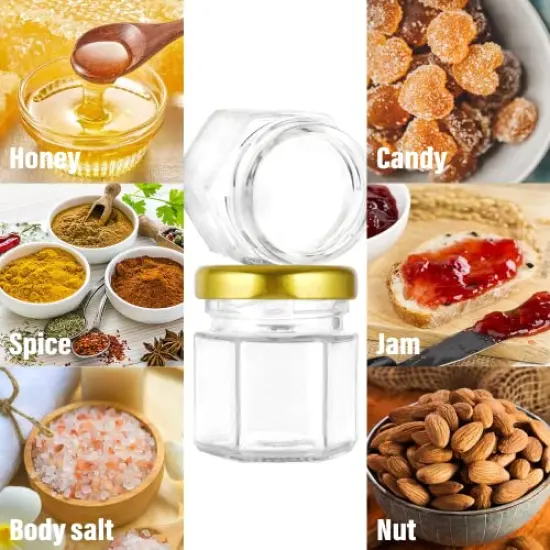 48 Pcs Mini Honey jars-1.5oz, Hexagon honey jars with dipper,gold cover,bee pendant,Gold Gift Bags,rope,Thank-You Tags,Glass Honey jars with lids,Baby Shower,Wedding Favors,Party Favors {4}