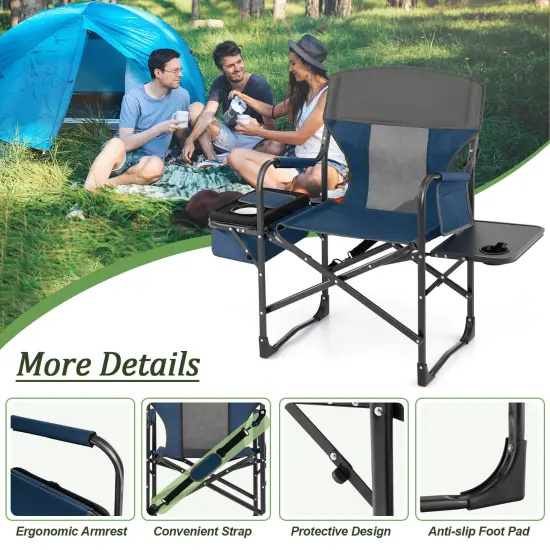 Folding Camping Directors Chair With Cooler Bag And Side Table Blue {5}