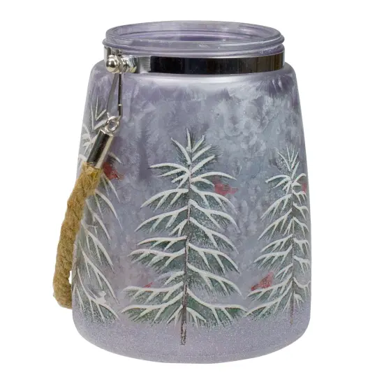 Northlight 6.25" Hand-Painted Pine Trees and Cardinals Flameless Glass Christmas Candle Holder Silver {5}