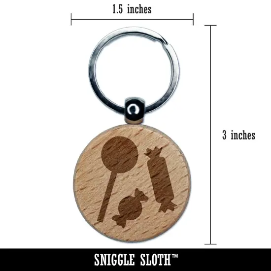 Candy Lollipop Engraved Wood Round Keychain Tag Charm {2}