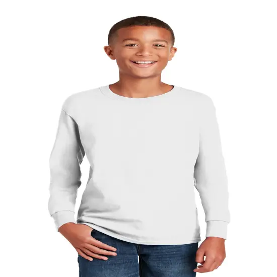 Gildan&reg; Youth Heavy Cotton Long Sleeve Crew-Neck T-Shirt White {7}