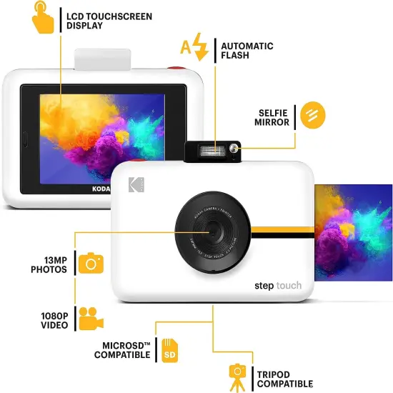 Kodak Step Touch 13MP Digital Instant Print Camera with 3.5" LCD Touchscreen, ZINK Technology & 1080p HD Video White {2}
