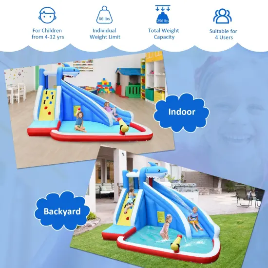 4-in-1 Inflatable Water Slide Park with Long Slide and 735W Blower {2}