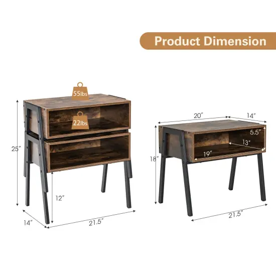 2 Pieces Stackable Night Stand Bedside End Table Set {4}