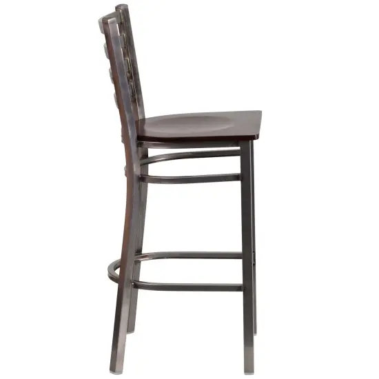 Emma and Oliver Clear Coated Ladder Back Metal Restaurant Dining Barstool WalnutWood/ClearCoat {6}