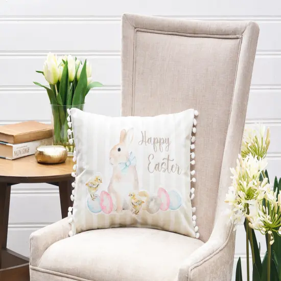 Spring "Happy Easter" Bunny Rabbit Eggs Duckling Chicks Accent Pillow, 13" x 18" {6}