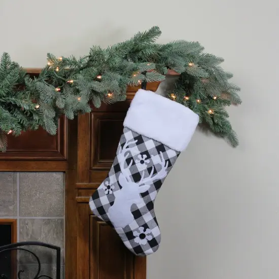 Northlight 20.5" Black and White Plaid Rustic Reindeer Snowflake Christmas Stocking {3}