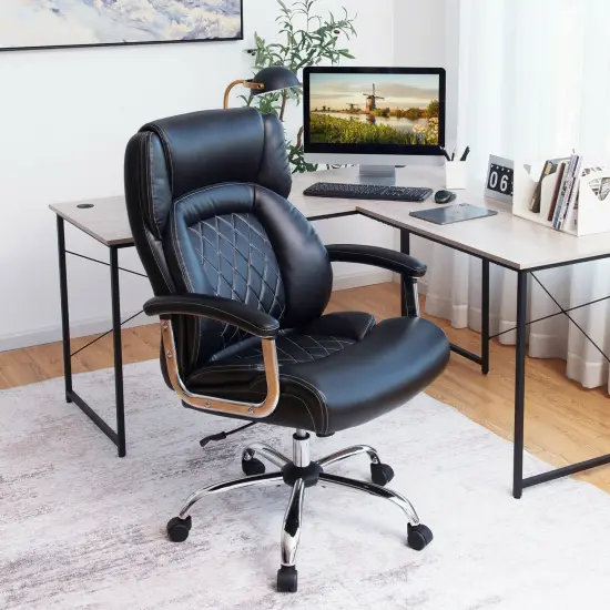 500 Lbs Height Adjustable Office Chair with Metal Base and Extra Wide Seat Black {2}