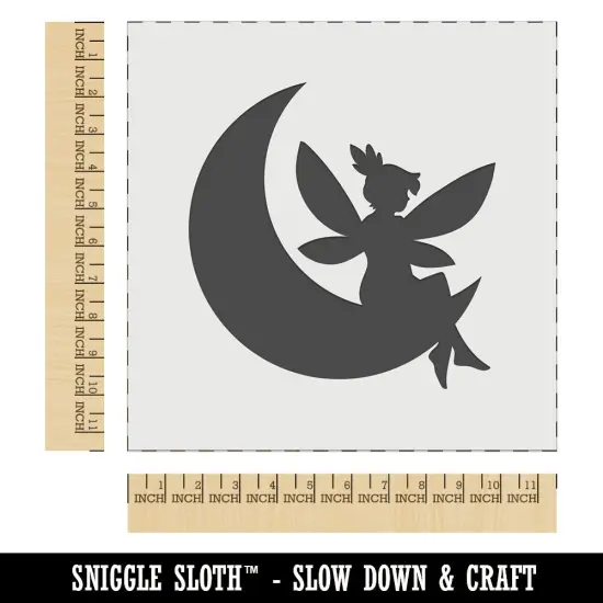 Fairy With Butterfly Wings Sitting on Moon Fantasy Wall Cookie DIY Craft Reusable Stencil {1}