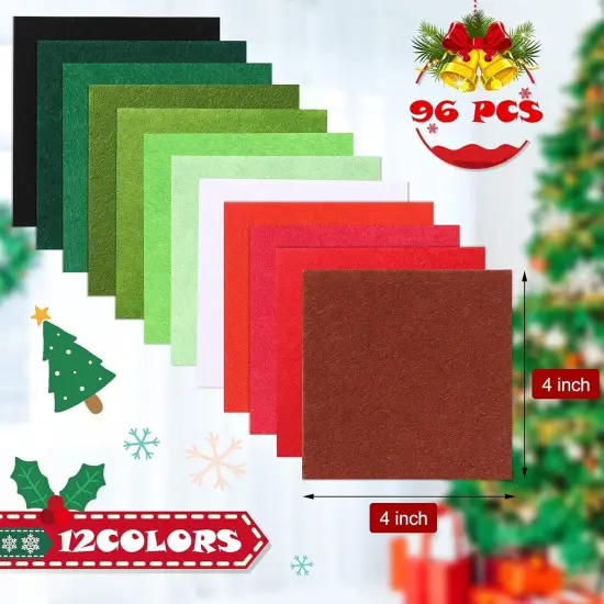 Kitcheniva 96 Pieces Christmas Felt Fabric Squares Soft Sheets 4"-12 Color {3}