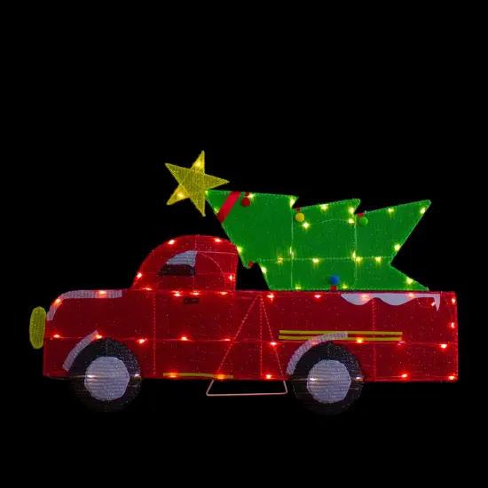 Northlight 36" LED Lighted Red Truck with Christmas Tree Outdoor Decoration {4}