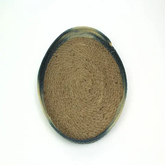 Blue Shibori Dyed Rope Serving Tray Decorative Woven Coffee Table Basket Decor {4}