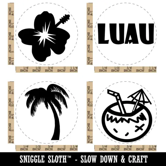 Palm Tree Hibiscus Flower Tropical Beach Luau Drink Rubber Stamp Set for Stamping Crafting Planners {1}