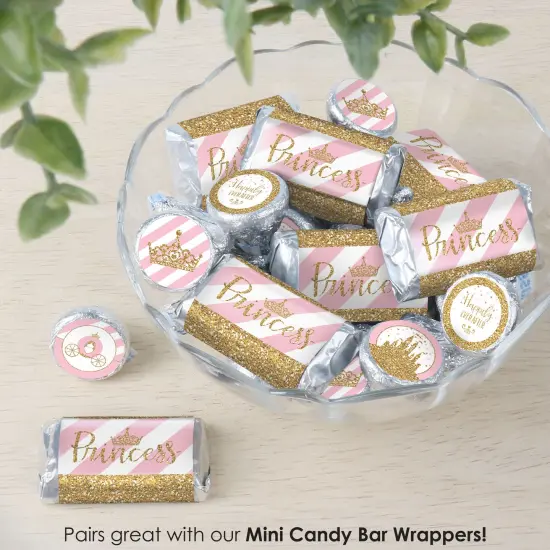 Big Dot of Happiness Little Princess Crown - Pink and Gold Baby Shower or Birthday Party Small Round Candy Stickers - Party Favor Labels - 324 Count {7}