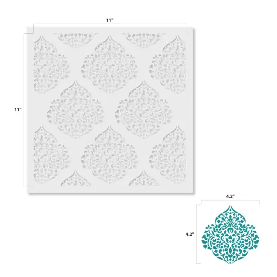 Moroccan Damask Embossing 12 x 12 Stencil | FS131 by Designer Stencils | Floral Stencils | Reusable Stencils for Painting on Wood, Wall, Tile, Canvas, Paper, Fabric, Furniture, Floor | Stencil for Home Makeover {2}