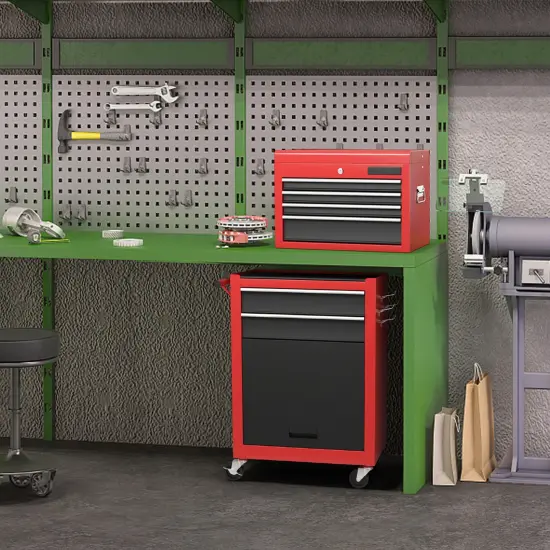 Costway 2 in 1 Rolling Cabinet Storage Chest Box Organizer w/ 6 Drawers BlackRed {2}