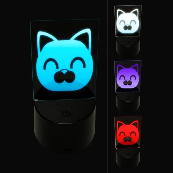 Round Cat Face Happy 3D Illusion LED Night Light Sign Nightstand Desk Lamp {1}