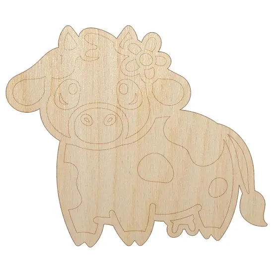 Darling Cow with Flower Unfinished Wood Shape Piece Cutout for DIY Craft Projects {2}