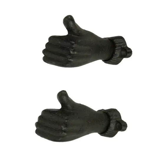 Brown Cast Iron Thumbs Up Hand Decorative Wall Hooks Set of 2 {1}