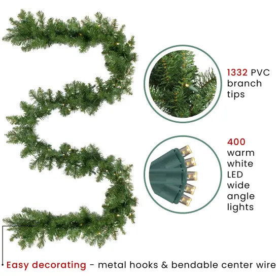 Northlight Pre-Lit Buffalo Fir Commercial Christmas Garland - 50' x 10" - Warm White LED Lights Green {4}