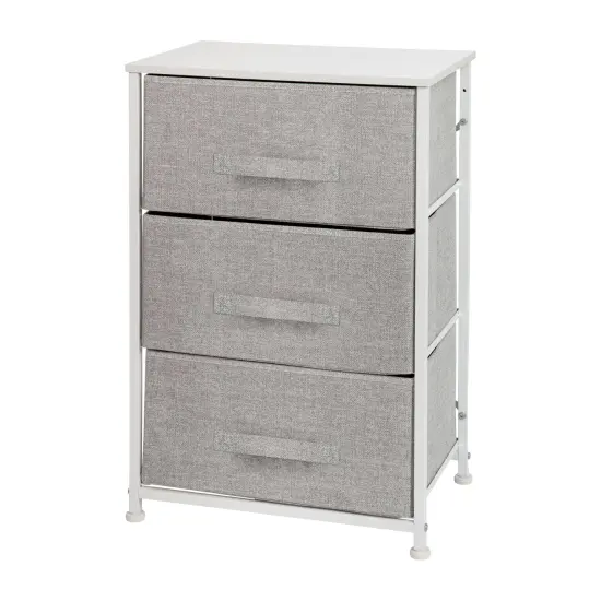 Emma and Oliver 3 Drawer Vertical Storage Dresser with Wood Top & Fabric Pull Drawers White/Gray {1}
