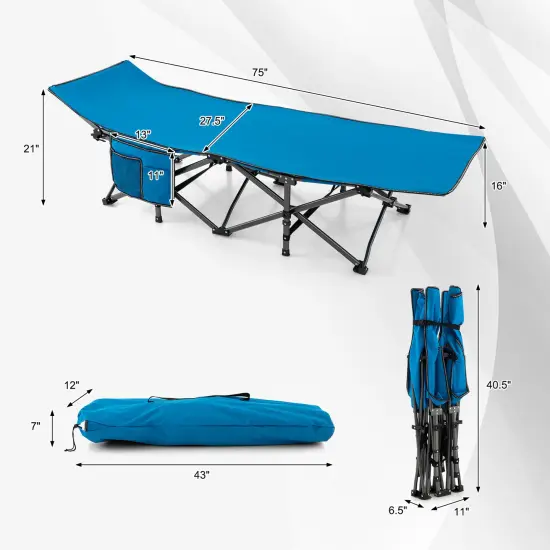 Extra Wide Sleeping Cot for Adults with Carry Bag Blue {5}