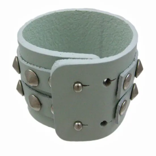 Gray Leather 2 Row Cone Spiked Wristband Wrist Band {3}