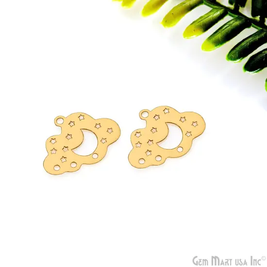 Clouds and Moon Charm, Gold Plated Starry Night Charm, 19x25mm Laser Charm, Bracelet Charm, 1 pc, GemMartUSA (GP-55077) {5}