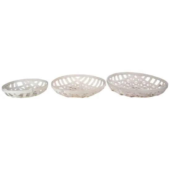 Northlight Round Lattice Tobacco Baskets - Cream White - Set of 3 {4}