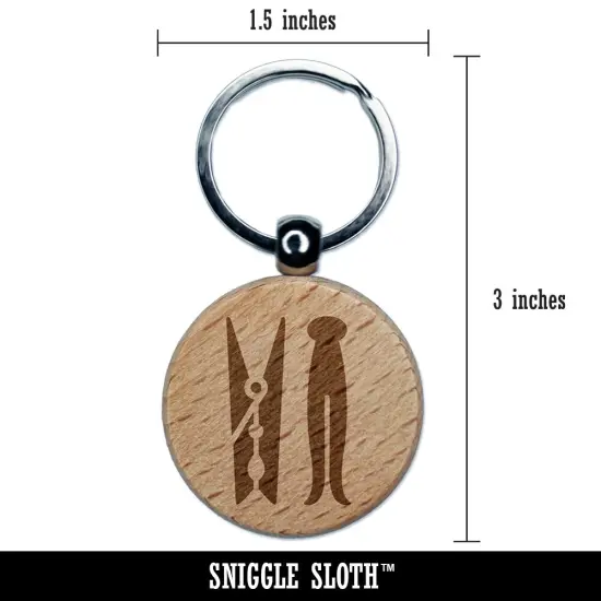 Laundry Clothespin Engraved Wood Round Keychain Tag Charm {2}