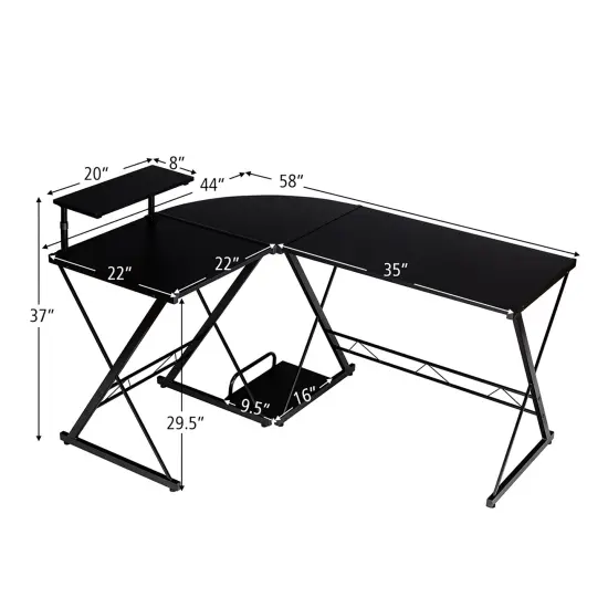 Costway 58'' x 44'' L-Shaped Computer Gaming Desk w/ Monitor Stand & Host Tray Home Office {8}