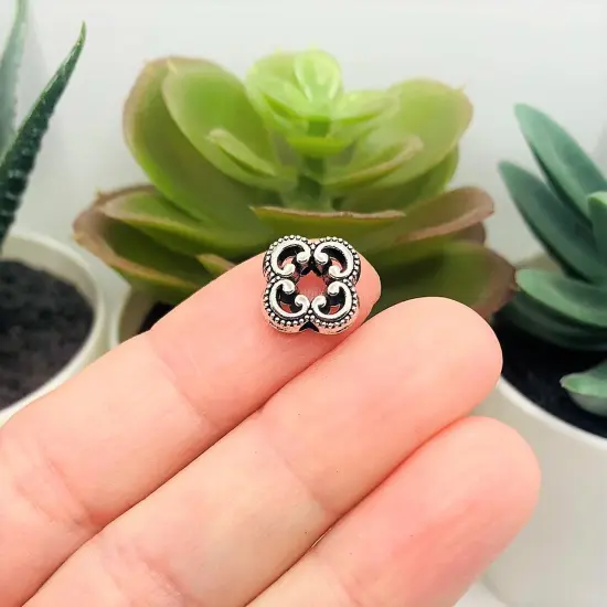 4, 20 or 50 Pieces: Antique Silver Open Flower Spacer Beads, 10x10mm - Double Sided {3}