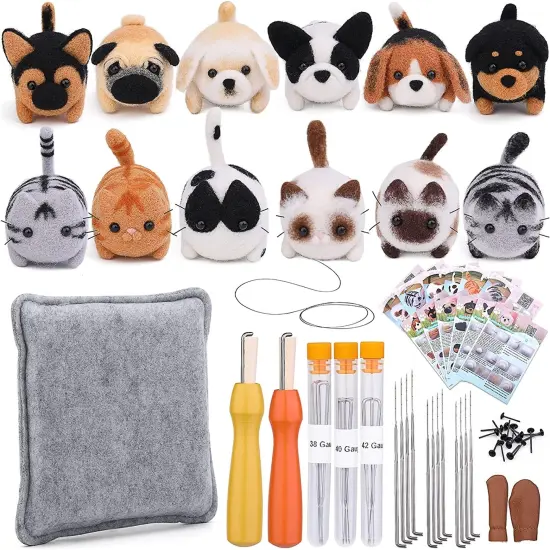 Needle Felting Kit,12 Pieces Doll Making Wool Needle Felting Starter Kit with Instruction,Felting Foam Mat and DIY Needle Felting Supply for DIY Craft Animal Home Decoration Birthday Gift {2}