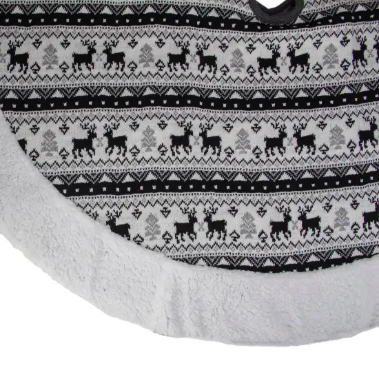 Northlight Nordic Reindeer Christmas Tree Skirt with Fleece Border - Black and White - 48" {4}