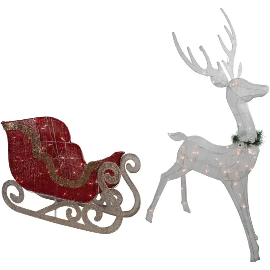 Northlight 51" Lighted White Reindeer with Sleigh Christmas Decoration {5}