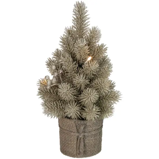 Northlight LED Potted Metallic Glitter Artificial Christmas Tree - 10.25" - Clear Lights Gold {1}