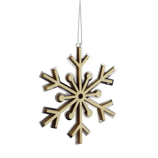 Midwest 4" Rustic Wooden Mirrored Snowflake Christmas Ornament Brown {1}