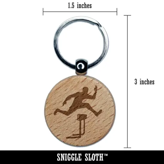 Man Jumping Over Hurdles Fitness Track and Field Engraved Wood Round Keychain Tag Charm {2}