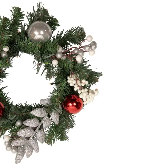 Northlight 16" Pre-Lit Decorated Green Pine Artificial Christmas Wreath, Warm White LED Lights {5}