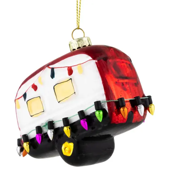 Northlight Decked Out Holiday Camper Glass Christmas Ornament - 3" - White and Red {5}