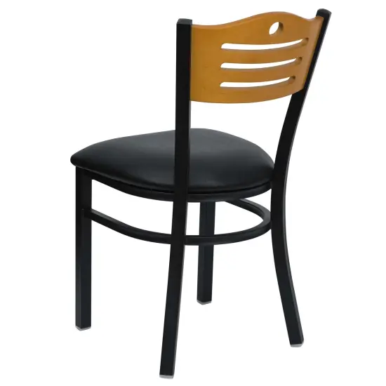 Emma and Oliver Slat Back Metal Restaurant Dining Chair Natural/BlackMetal {9}