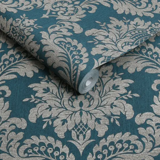 Archive Damask Teal and Gold Wallpaper {3}